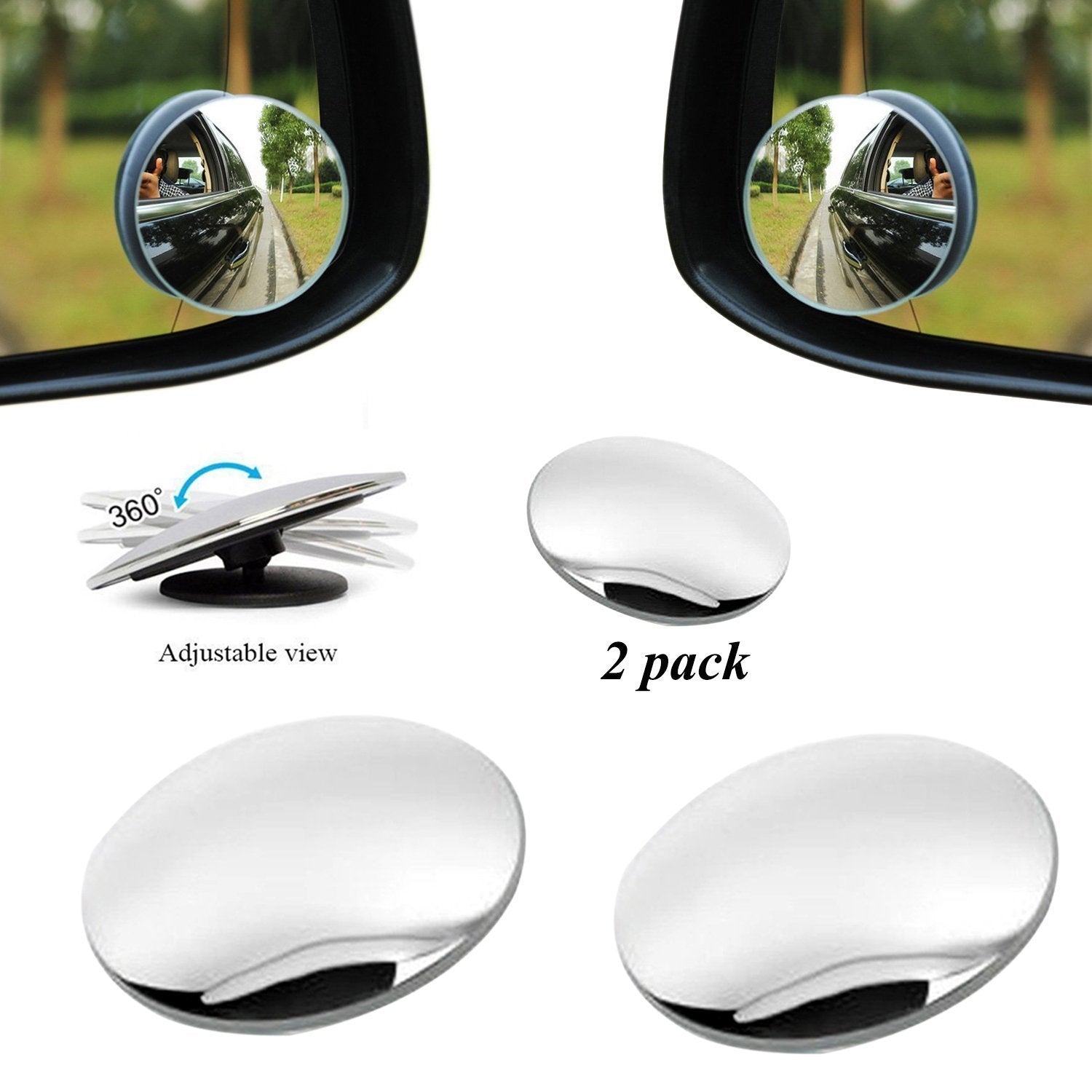 1512 Blind Spot Round Wide Angle Adjustable Convex Rear View Mirror - Pack of 2 - SkyShopy 1512 Blind Spot Round Wide Angle Adjustable Convex Rear View Mirror - Pack of 2 - SkyShopy